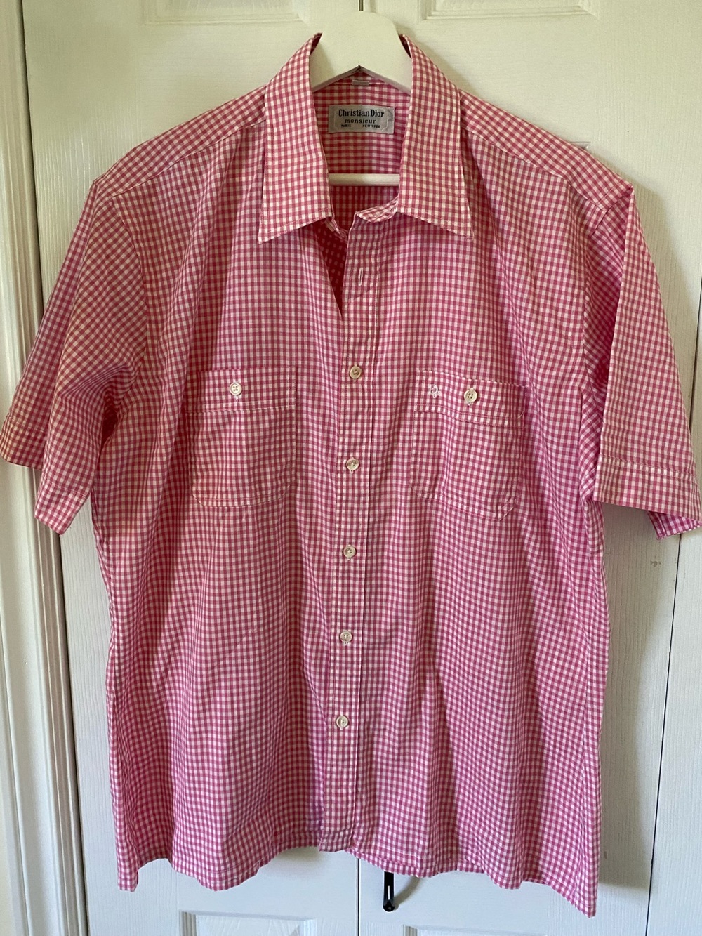 Christian Dior Monsieur Pink Gingham Short-Sleeve Button-Down Shirt Size Large